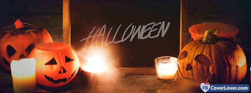 Halloween Pumpkins Candles And Blackboard