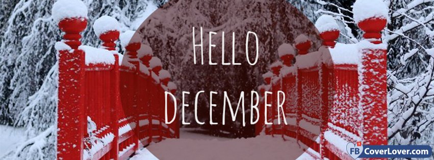 Hello December Snowy Red Bridge seasonal Facebook Cover