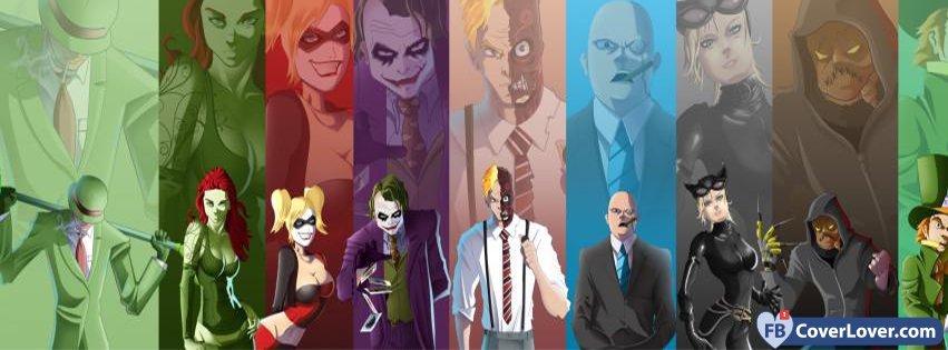 Batman Vilains Cartoon comics Facebook Cover Maker Fbcoverlover.com